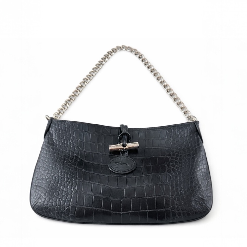 Longchamp Croc-Embossed Leather Shoulder Bag - Picture 2 of 13
